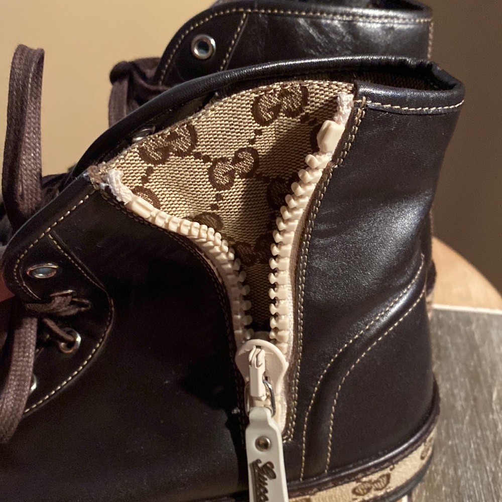 Mens Brown Vintage Gucci Hightop Leather Sneakers Size 9. - Picture 5 of 9